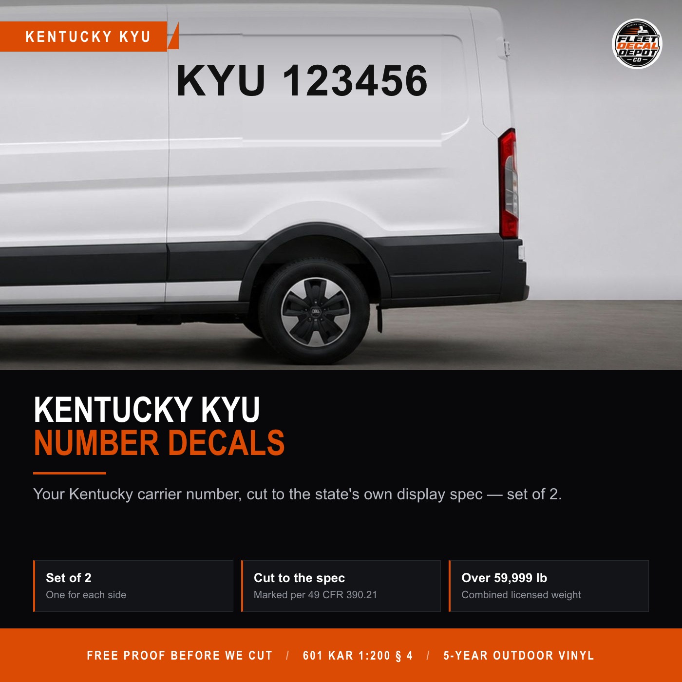 Kentucky KYU Number Decal Set of 2, KYU Intrastate Carrier Truck Door Vinyl Lettering, DOT Sized Compliance Sticker Set