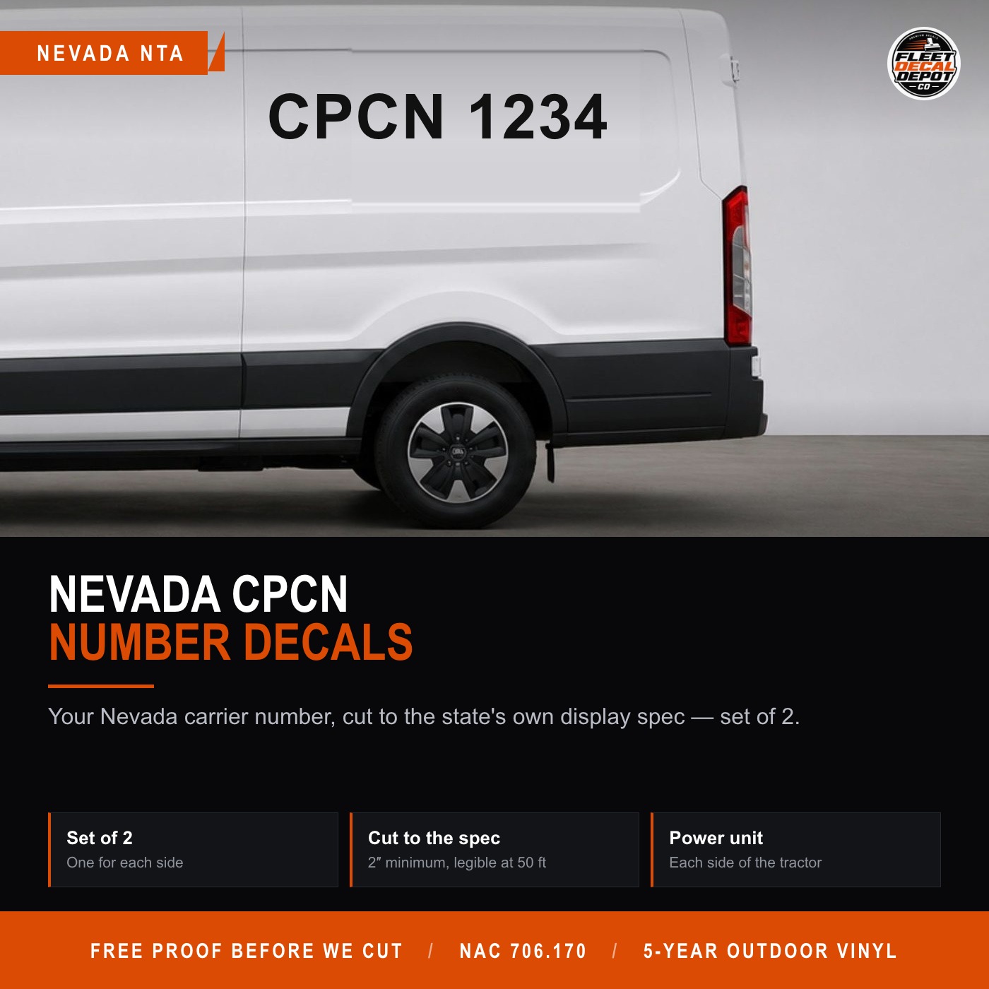 Nevada CPCN Number Decal Set of 2, Nevada Transportation Authority Intrastate Carrier Truck Door Lettering, 2 Inch Vinyl Sticker