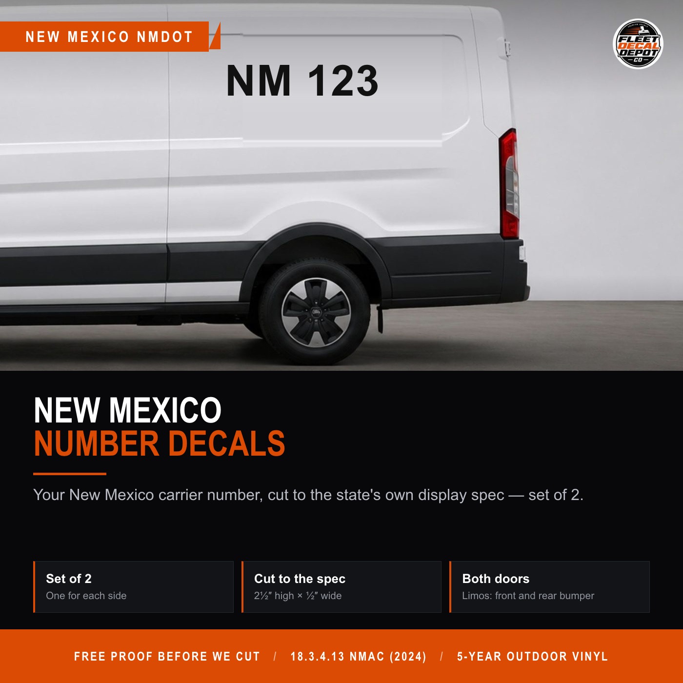 New Mexico NM Number Decal Set of 2, NM Intrastate Carrier Truck Door Vinyl Lettering, 2.5 Inch Compliance Sticker Set