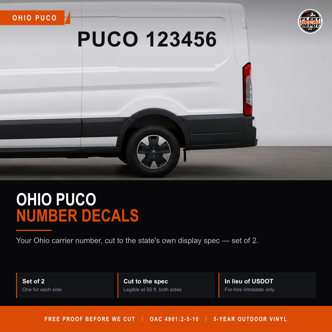 Ohio PUCO Number Decal Set of 2, PUCO Intrastate Carrier Truck Door Vinyl Lettering, Compliance Sticker Legible at 50 Feet