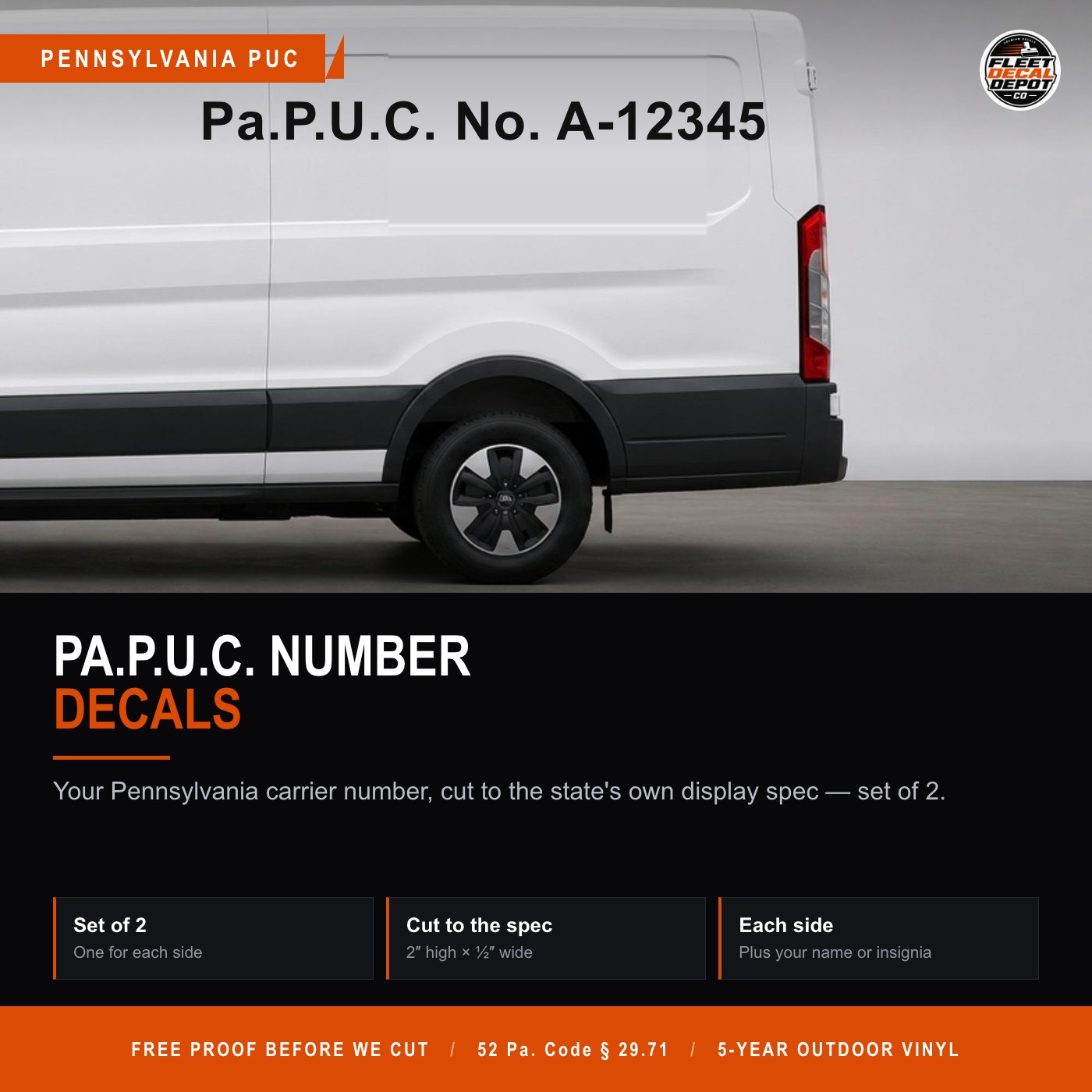 Pennsylvania Pa P U C Number Decal Set of 2, PUC Intrastate Carrier Truck Door Vinyl Lettering, 2 Inch Compliance Sticker