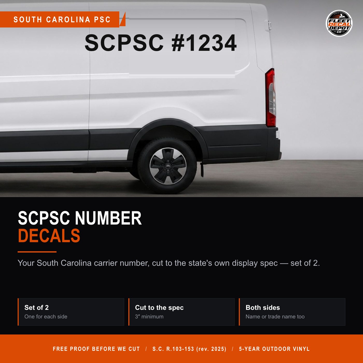 South Carolina SCPSC Number Decal Set of 2, PSC Intrastate Carrier Truck Door Vinyl Lettering, 3 Inch Compliance Sticker