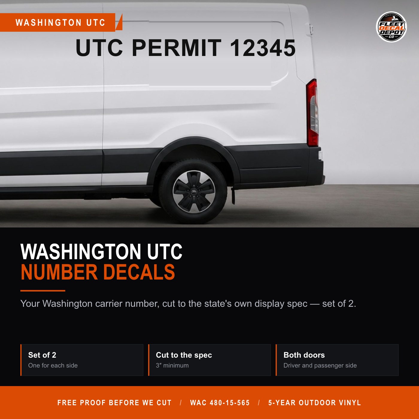 Washington UTC Permit Number Decal Set of 2, WA UTC Intrastate Carrier Truck Door Vinyl Lettering, 3 Inch Compliance Sticker