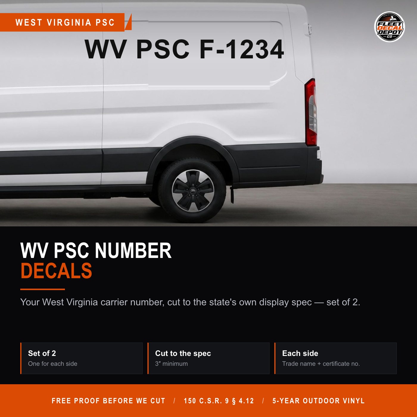 West Virginia WV PSC Number Decal Set of 2, PSC Intrastate Carrier Truck Door Vinyl Lettering, 3 Inch Compliance Sticker