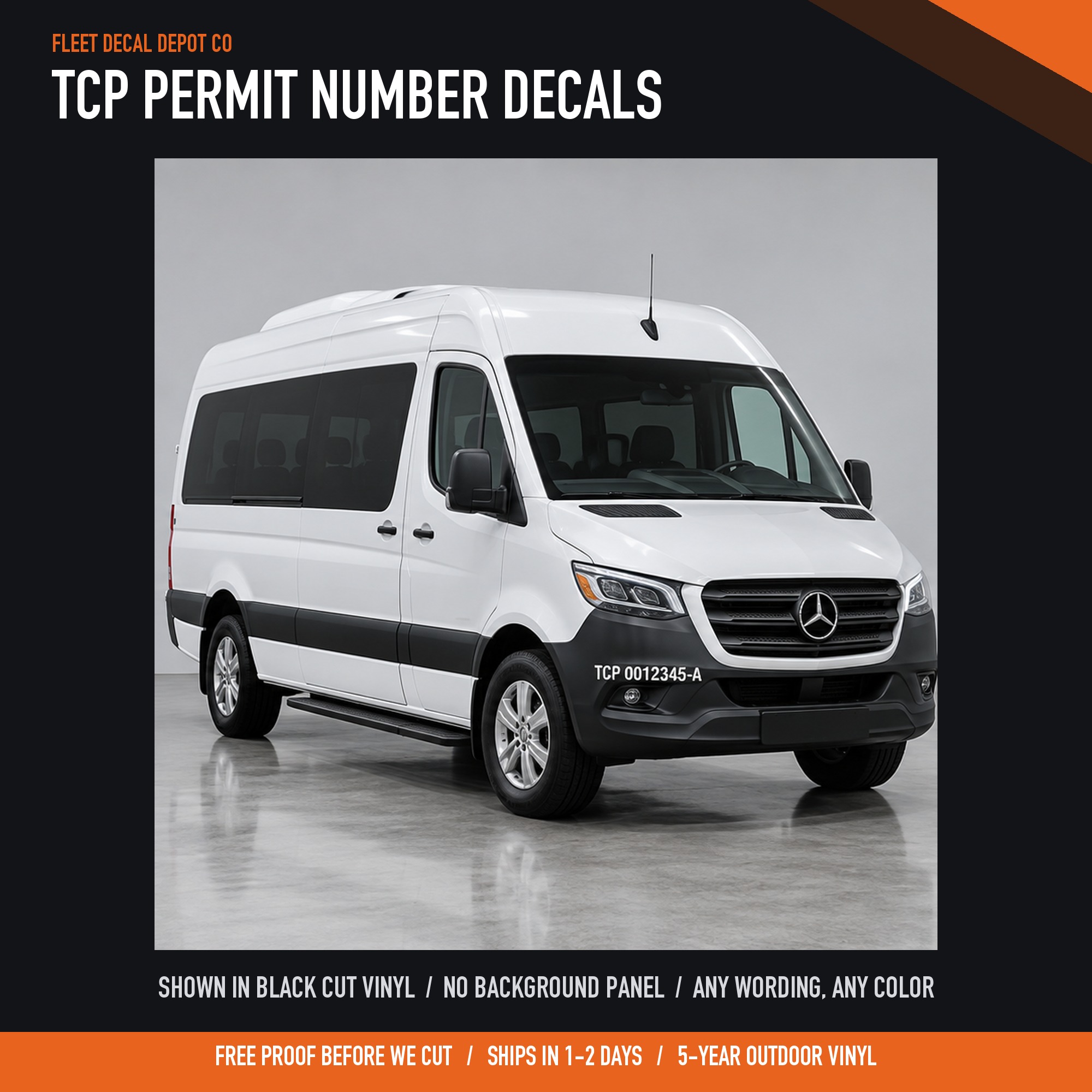 TCP Number Decal Set of 2 — shown on a commercial truck door (product photo 2 of 2)
