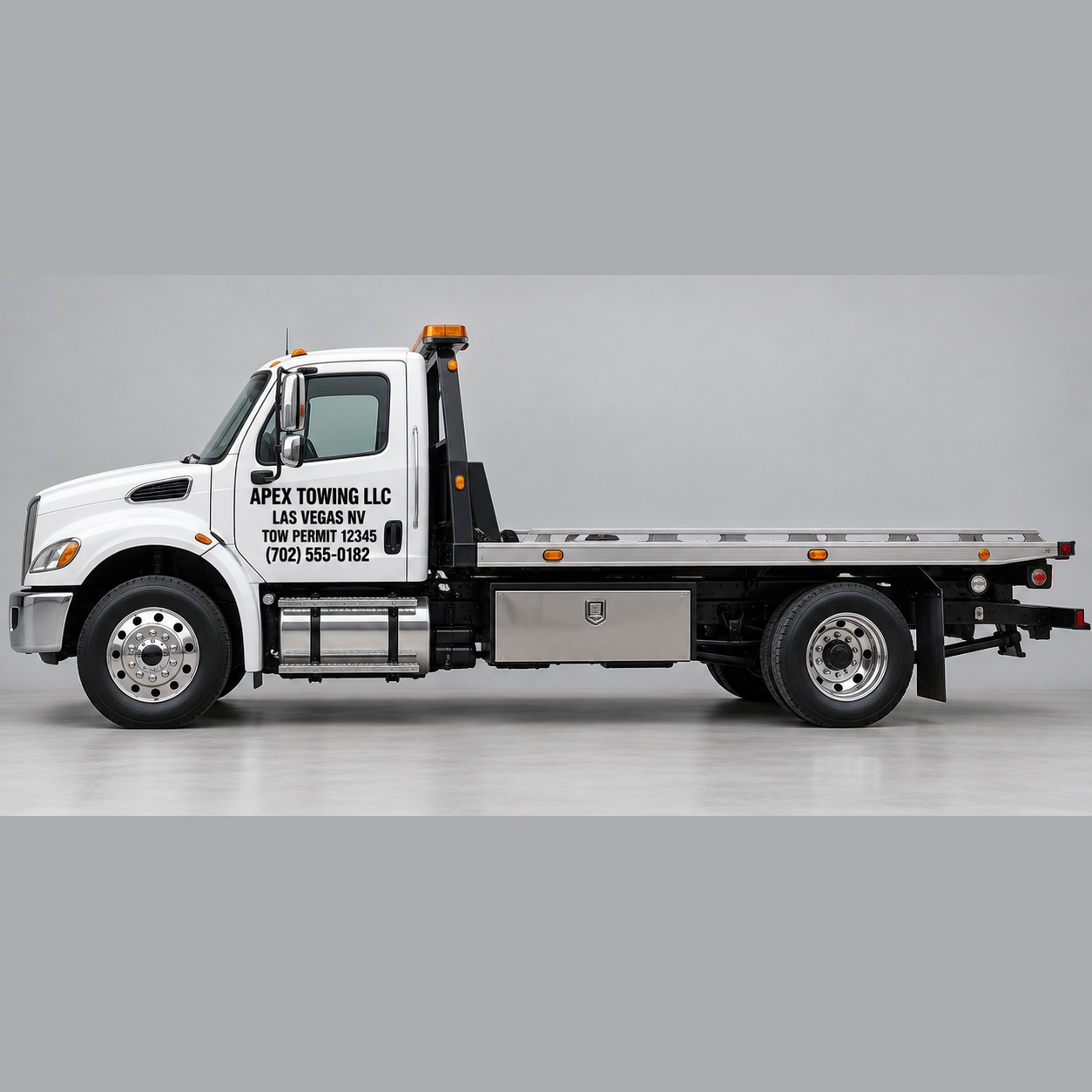 Tow Truck Door Lettering Package — shown on a work truck (product photo 2 of 4)