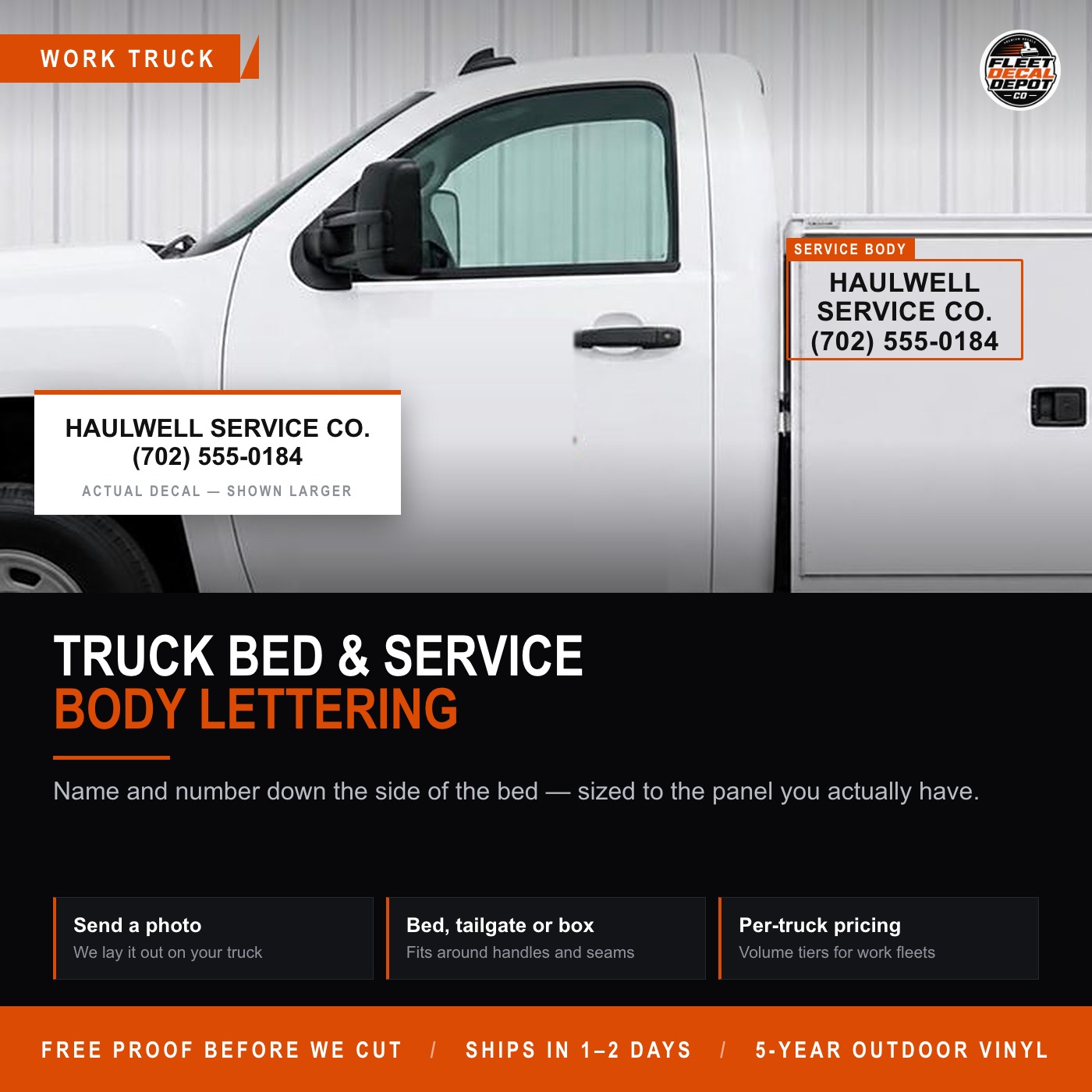 Truck Bed Lettering Custom, Service Body and Tailgate Vinyl Business Name Decal for Work Trucks, Contractor Van Graphics Set of 2