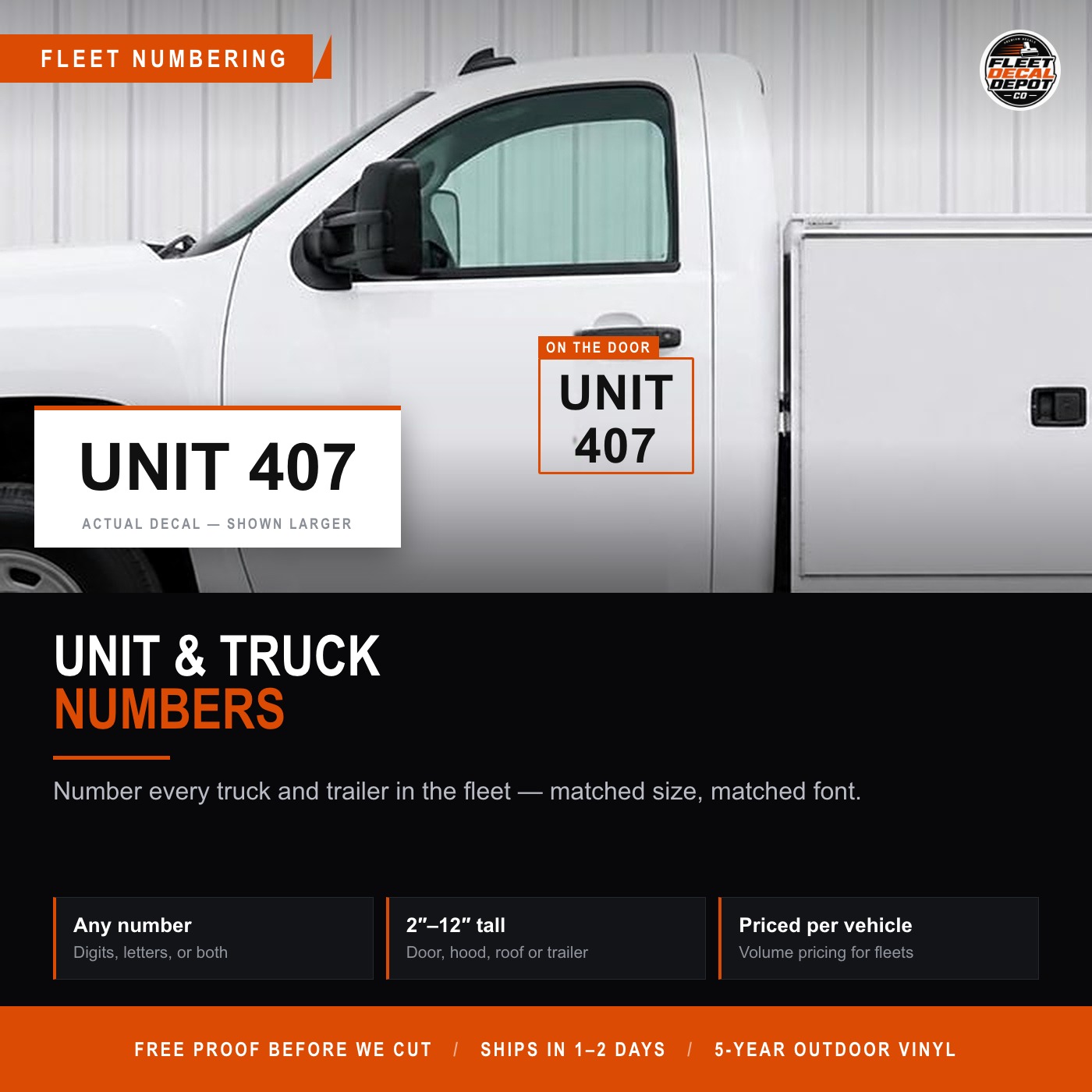 Custom Unit Number Decal for Truck and Trailer Set of 2, Fleet Truck Number Vinyl Lettering, Vehicle ID Numbers 2 to 12 Inch Any Color