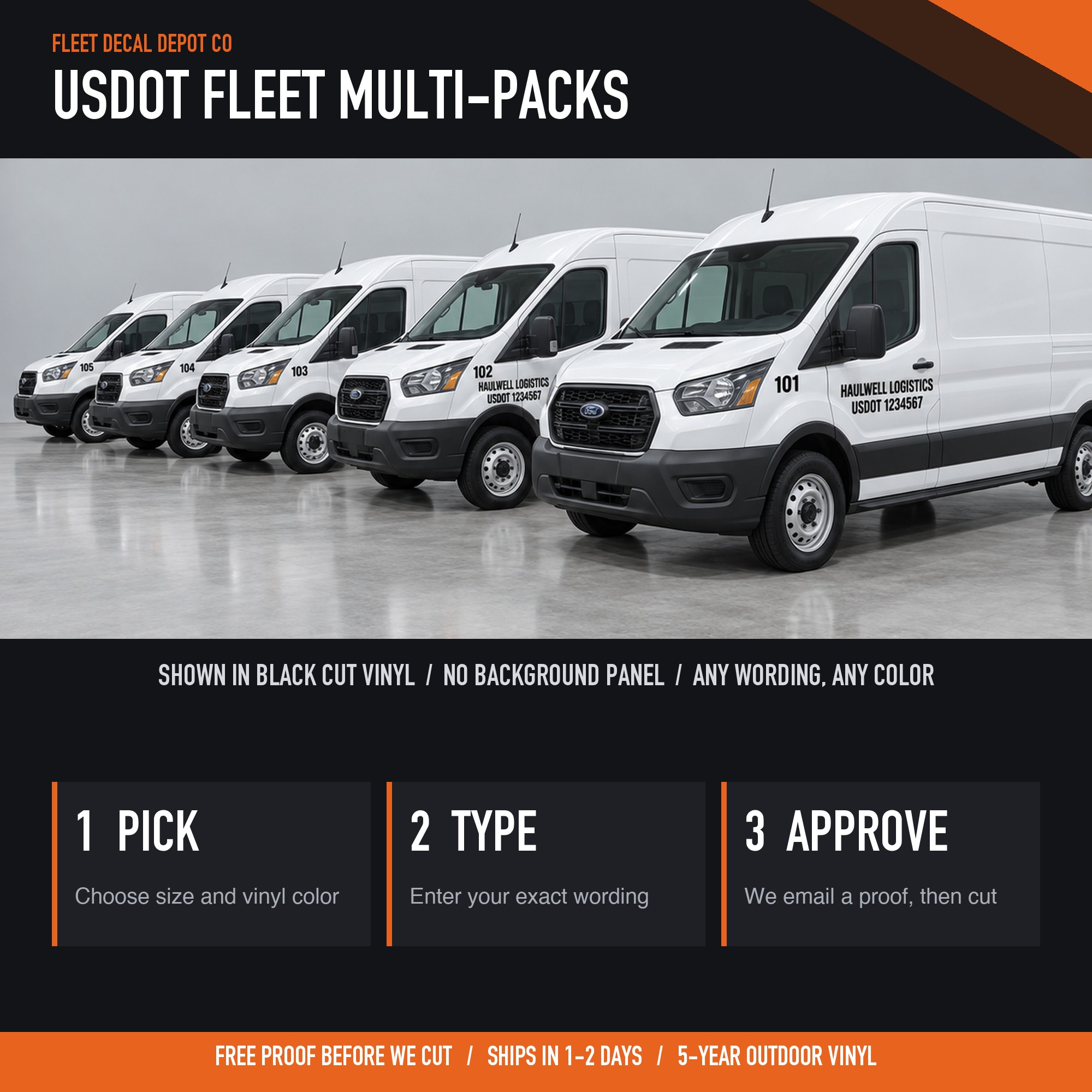 USDOT Decal Fleet Pack for 5 or 10 Trucks — shown on a commercial vehicle (product photo 2 of 2)