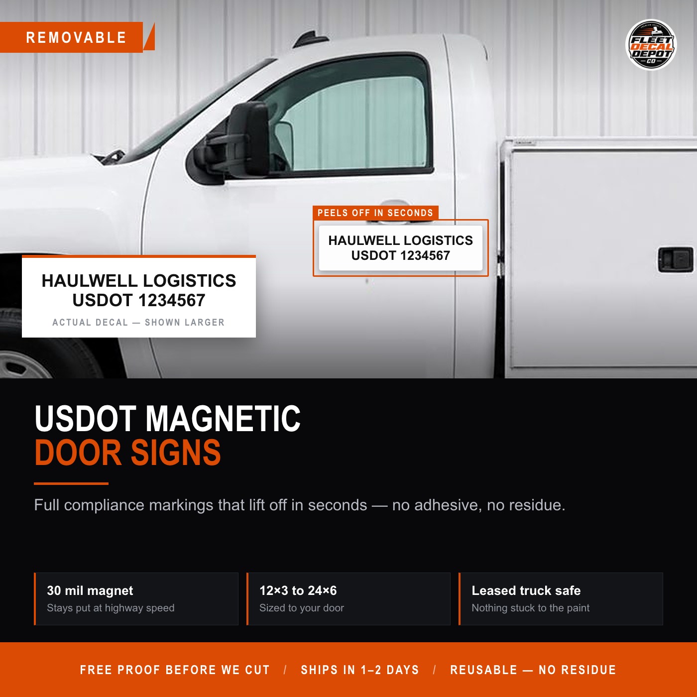 USDOT Magnetic Truck Door Signs Set of 2, Custom Removable DOT Number Magnet, Company Name Car Magnet for Trucks Vans and Leased Trucks
