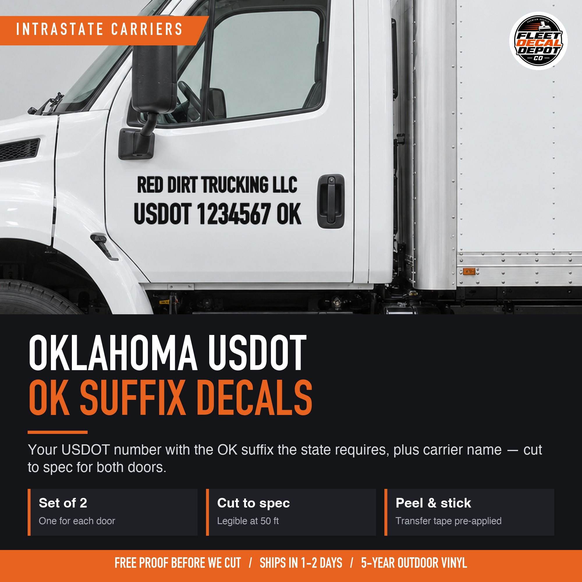 Oklahoma USDOT Number Decal Set of 2 with OK Suffix, Intrastate Carrier Truck Door Lettering, Custom Vinyl Sticker