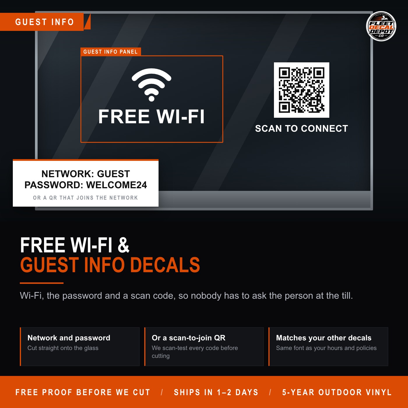 Free Wi Fi Window Decal with Network and Password, Custom Guest Wifi QR Code Sticker for Cafe Salon Hotel, Business Glass Vinyl Sign